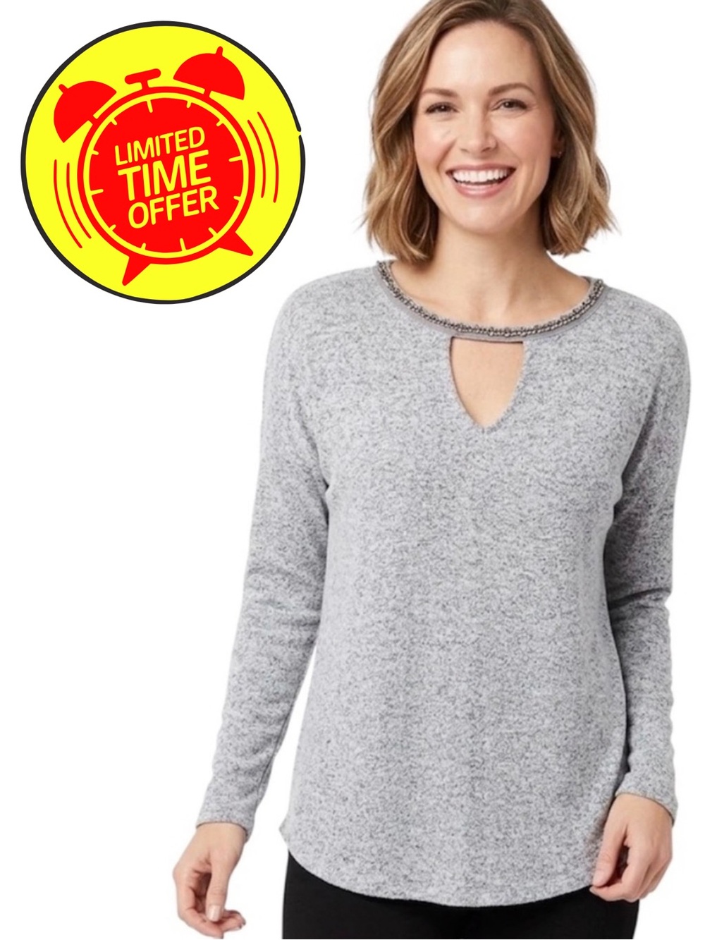Jennifer Lopez Grey Heather Swing Top with Rhinestones Size Small